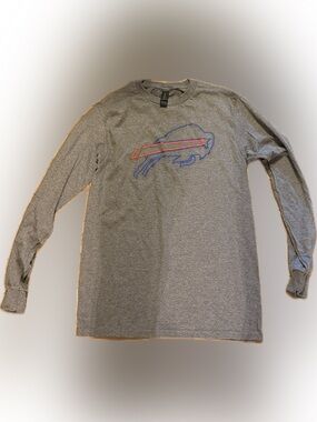 Gildan Gray Long Sleeve Shirt with Red and Blue Buffalo Logo